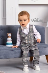 Komplet chłopięcy szary w kratkę | Folletti 22A008.1